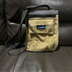 Kavu Mini Keeper Tan and Black Crossbody Bag with Geometric Trim
